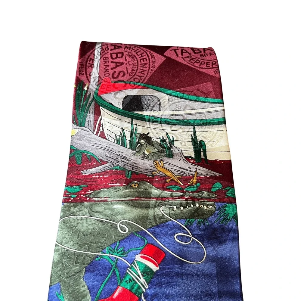 VTG LOT OF 2, Men's Neck Tie TABASCO Bayou at Night Farm to Table SILK